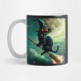 Magical Cat Flying on Her Broomstick Mug